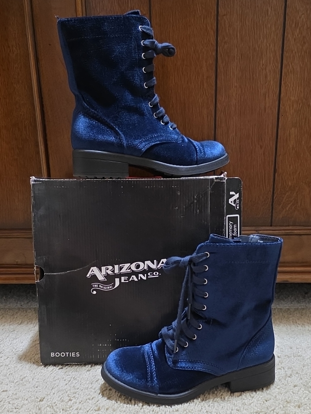 Arizona Jean Co Women's Navy Velvet Combat Booties